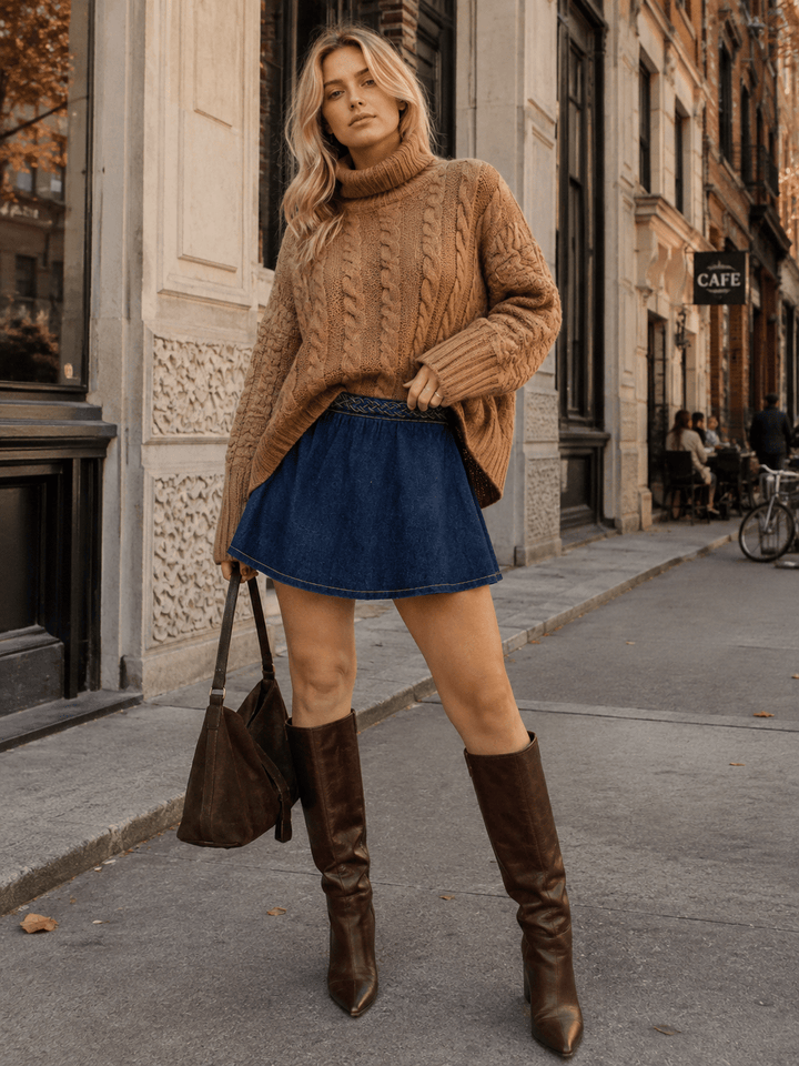 WOMEN'S ELASTIC WAIST DENIM MINI SKORTS