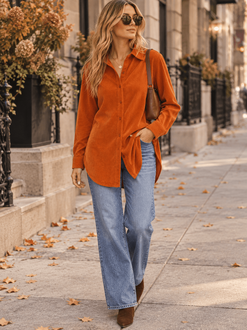WOMEN'S LONG SLEEVE BUTTON UP CORDUROY SHIRT