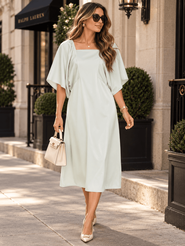 ENTRO WOMEN'S SHORT SLEEVE SOLID MIDI DRESS