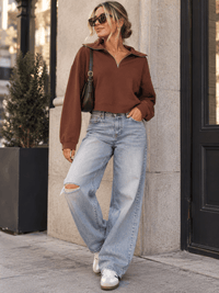 WOMEN'S LONG SLEEVE ZIP UP OPEN BACK PULLOVER SWEATER