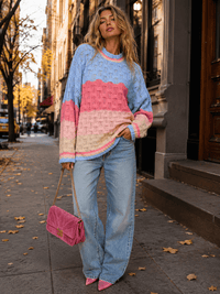 WOMEN'S LONG SLEEVE COLORBLOCK KNIT PULLOVER SWEATER