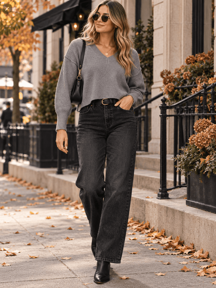 WOMEN'S LONG SLEEVE V-NECK PULLOVER SWEATER