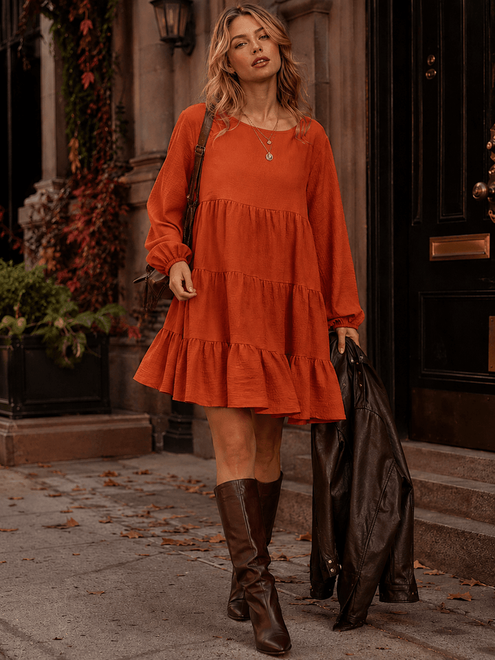 WOMEN'S LONG SLEEVE TIERED TUNIC MINI DRESS