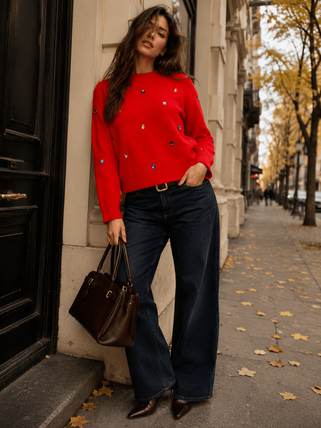 WOMEN'S LONG SLEEVE STUDS PULLOVER SWEATERS