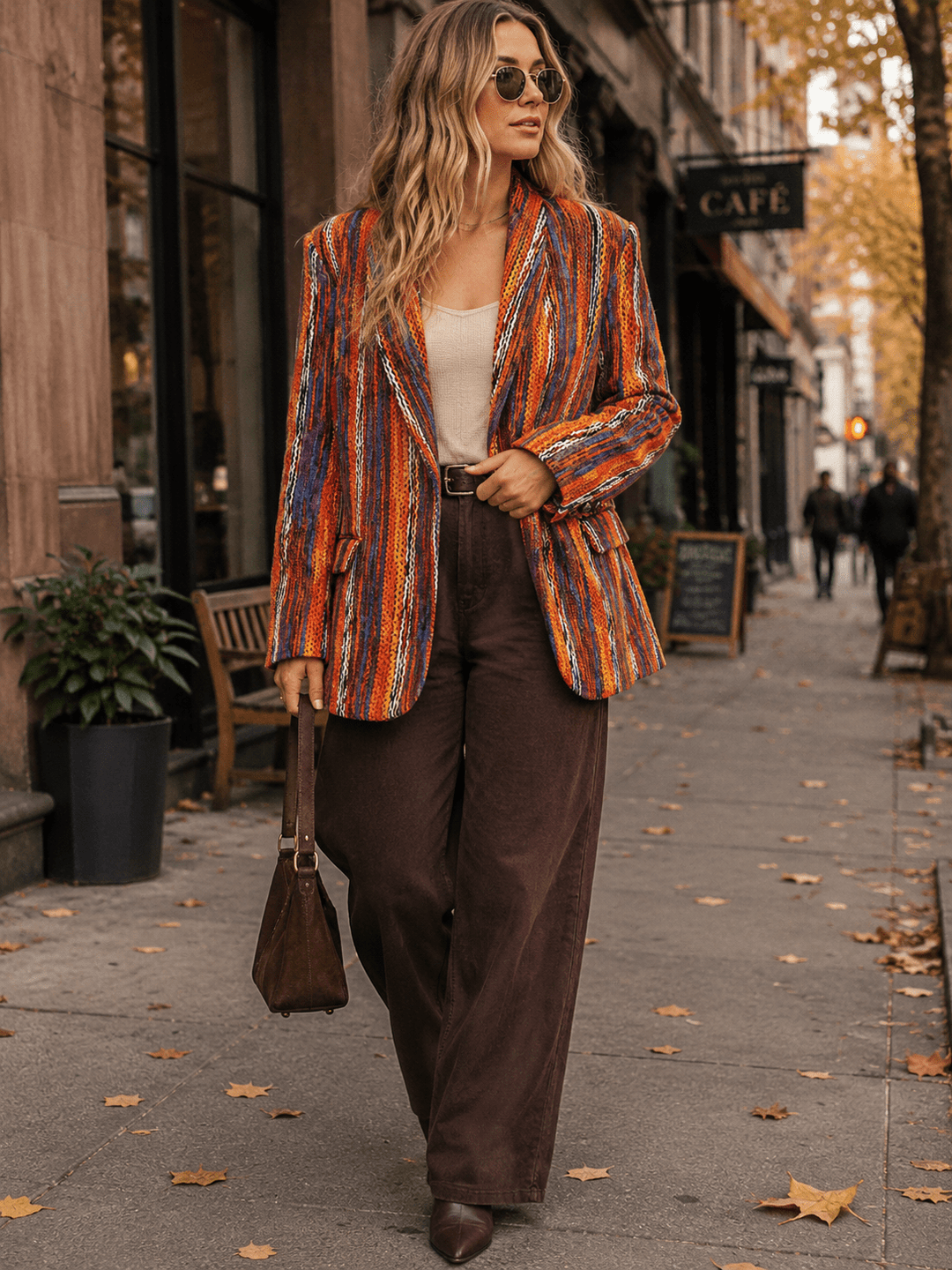 WOMEN'S LONG SLEEVE BUTTON CLOSURE FRONT POCKETS MULTI BLAZER