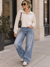 WOMEN'S LONG SLEEVE ZIP UP OPEN BACK PULLOVER SWEATER