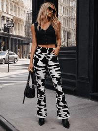 WOMEN'S ELASTIC WAIST COLORBLOCK BELL LEG PANTS