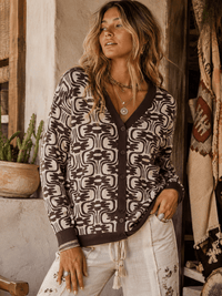 WOMEN'S LONG SLEEVE BUTTON UP FLORAL PRINT SWEATER