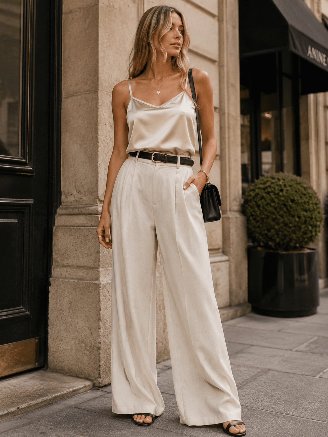 WOMEN'S SLEEVELESS V-NECK SATIN TANK TOP