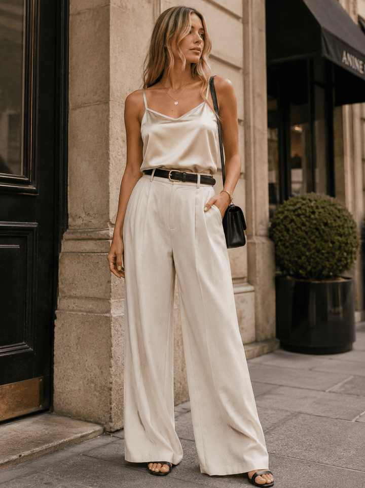WOMEN'S SLEEVELESS V-NECK SATIN TANK TOP