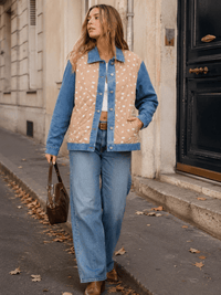 WOMEN'S LONG SLEEVE BUTTON UP FRONT POCKETS DENIM CONTRAST JACKET