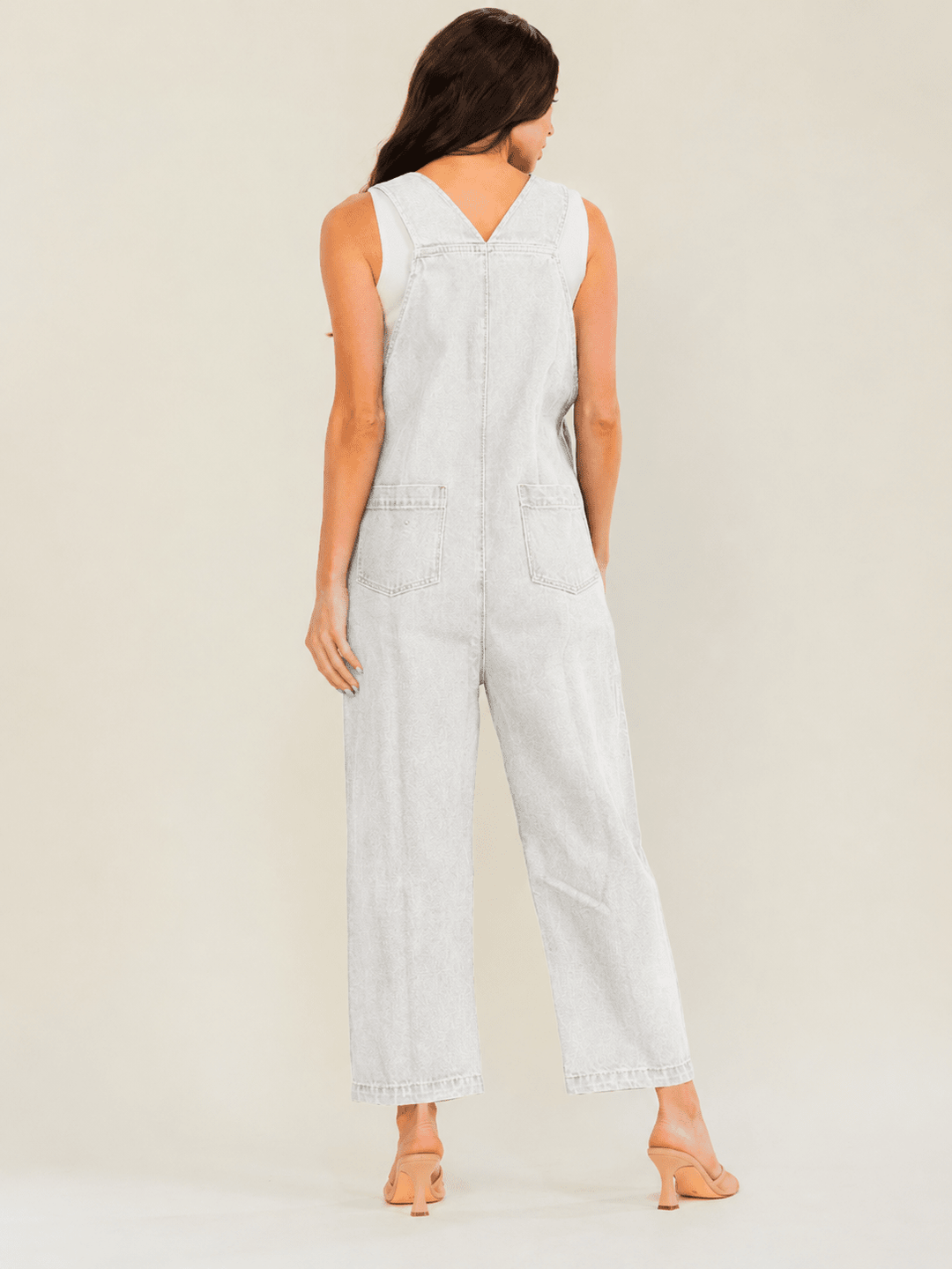 WOMEN'S SLEEVELESS POCKETS DENIM WIDE LEG OVERALL