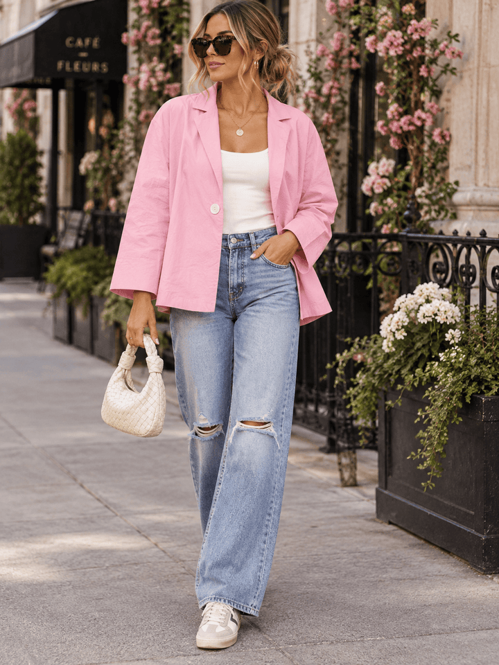 WOMEN'S LONG SLEEVE BUTTON CLOSURE FRONT POCKETS BLAZER