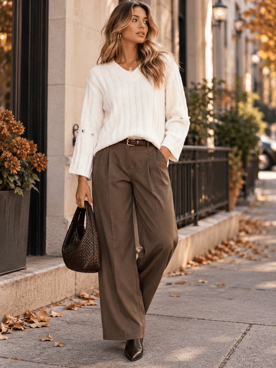 WOMEN'S LONG SLEEVE V-NECK RIBBED PULLOVER SWEATER