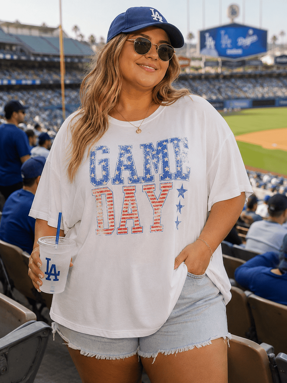 PLUS SIZE SHORT SLEEVE GAME DAY BASIC SHIRT