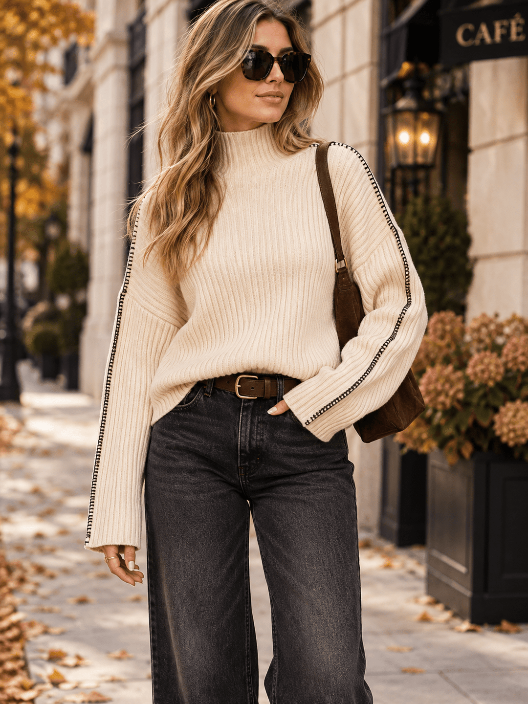 WOMEN'S LONG SLEEVE MOCK NECK RIBBED PULLOVER SWEATER