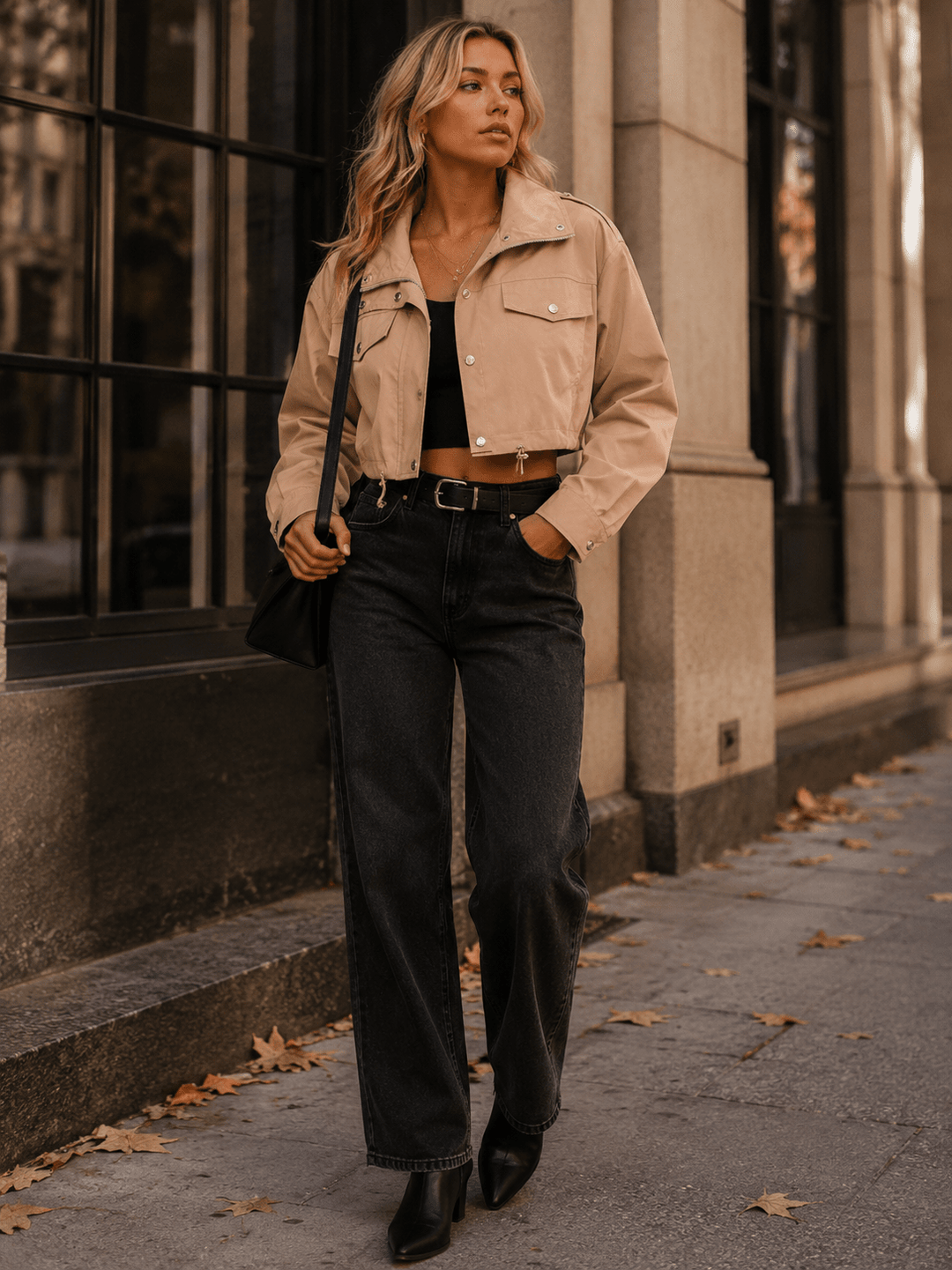 WOMEN'S LONG SLEEVE BUTTON UP CROP JACKET
