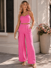 ******WOMEN'S SLEEVELESS SMOCK TOP & ZIP UP POCKETS WIDE LEG PANTS 2PC. SET