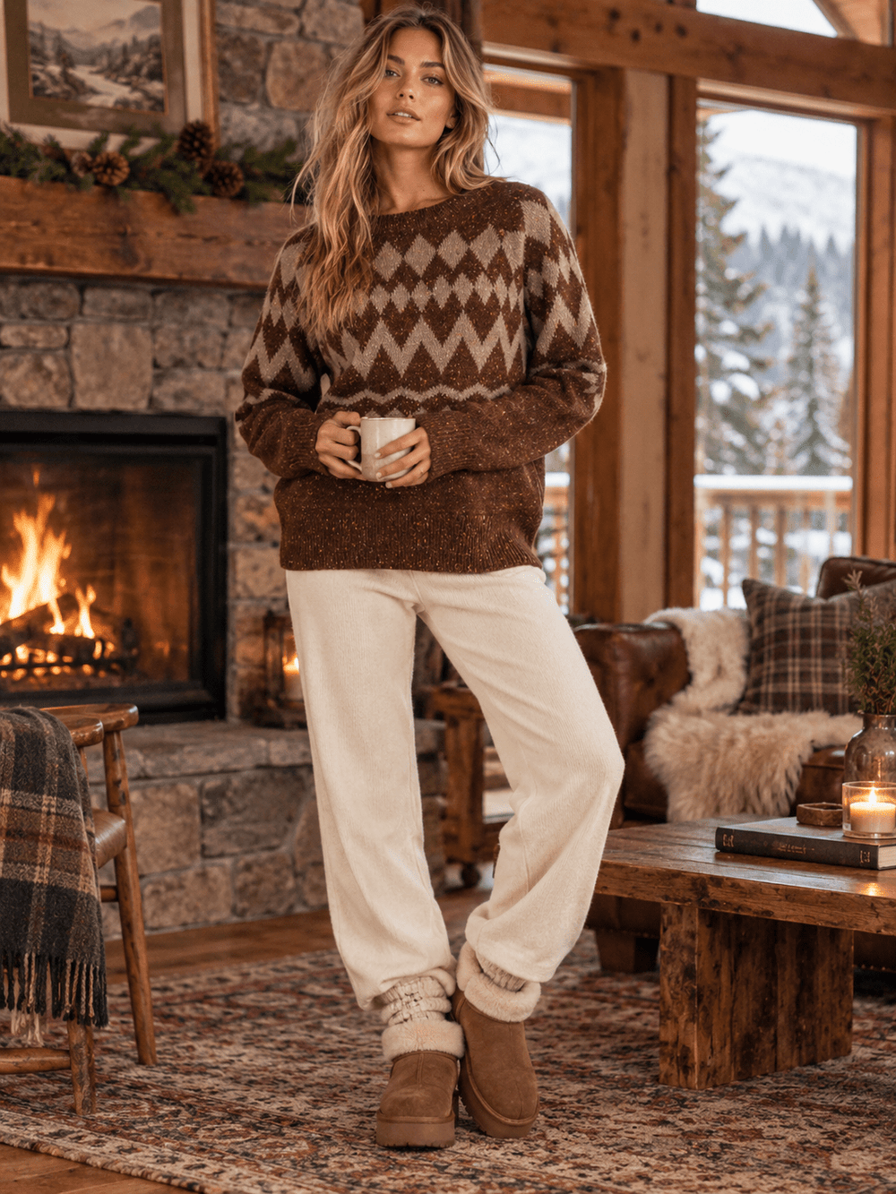 WOMEN'S LONG SLEEVE COLORBLOCK PRINT PULLOVER SWEATER