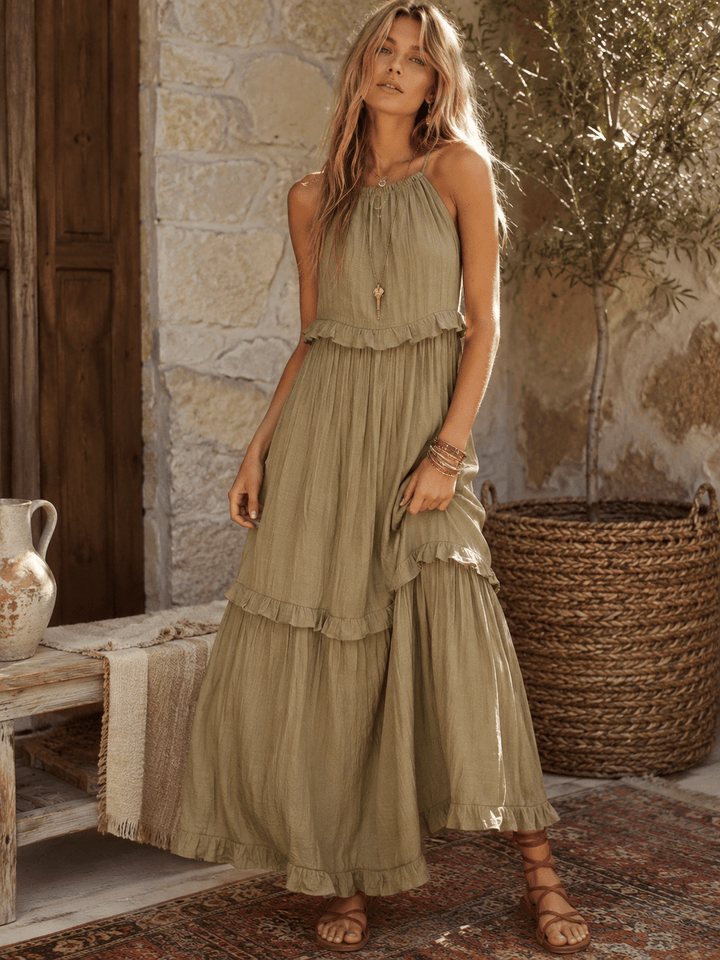 WOMEN'S SLEEVELESS TIERED RUFFLE MAXI DRESS