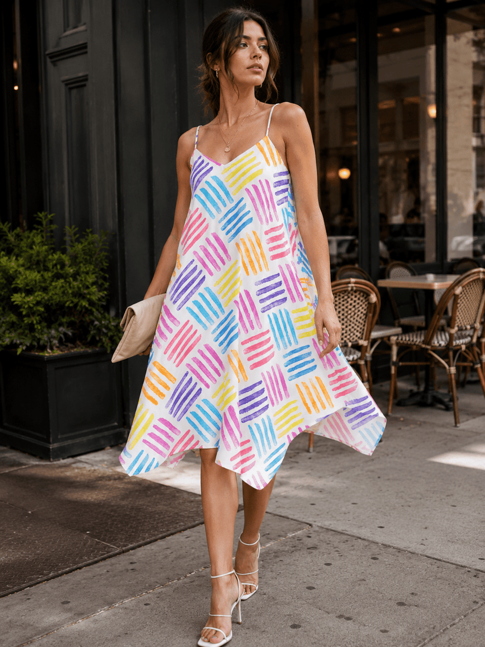 WOMEN'S SLEEVELESS COLORBLOCK MULTI TUNIC MIDI DRESS