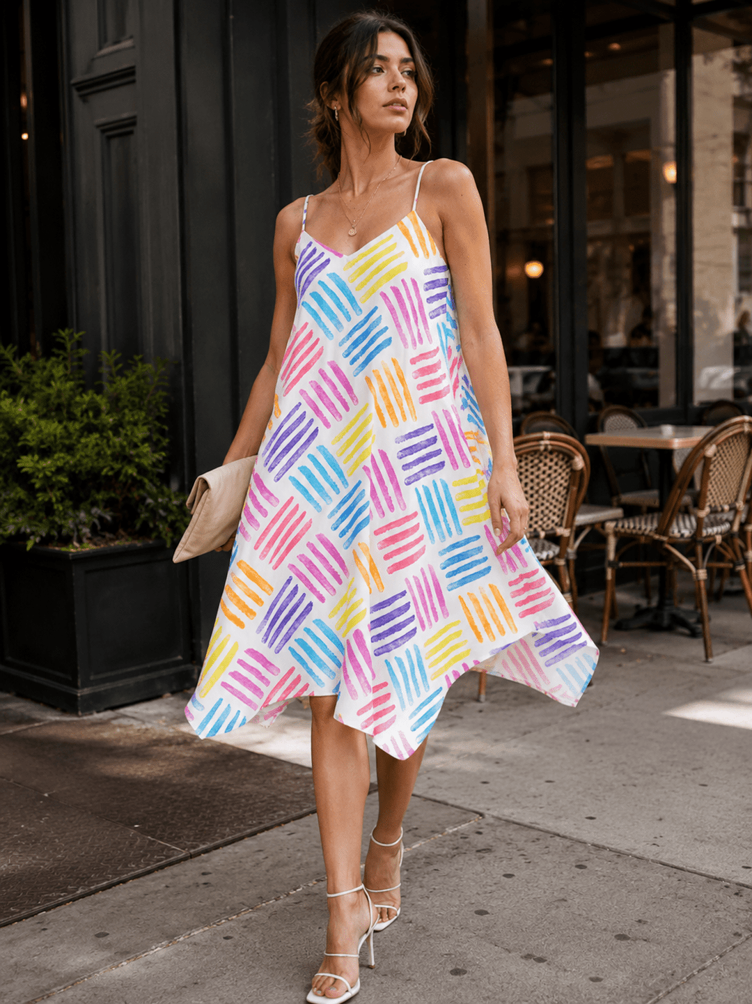 WOMEN'S SLEEVELESS COLORBLOCK MULTI TUNIC MIDI DRESS