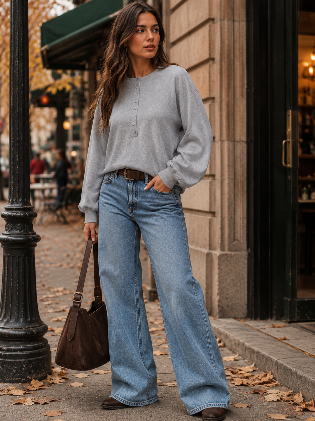 WOMEN'S LONG SLEEVE BUTTON CLOSURE PULLOVER SWEATER