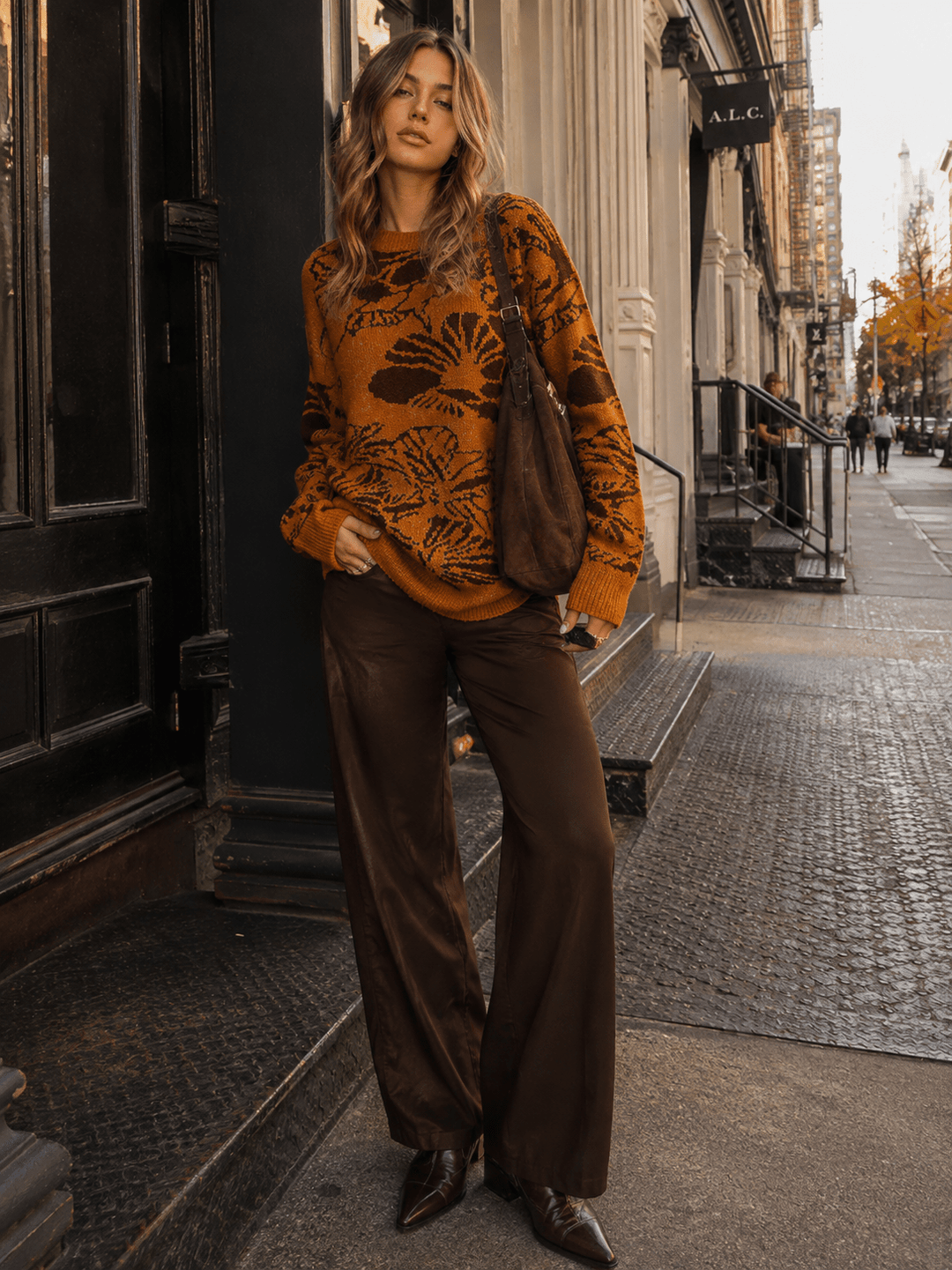 WOMEN'S LONG SLEEVE MULTI PRINT PULLOVER SWEATER