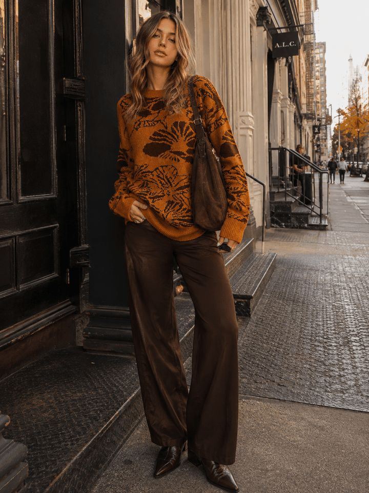 WOMEN'S LONG SLEEVE MULTI PRINT PULLOVER SWEATER