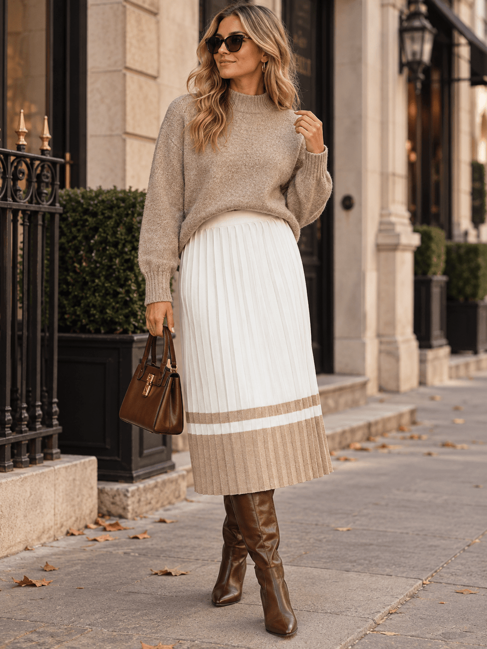 WOMEN'S ELASTIC WAIST RIBBED COLORBLOCK MIDI SKIRT