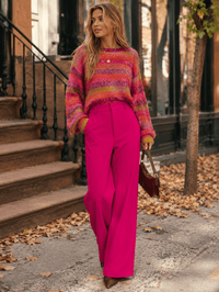 ENTRO WOMEN'S BUTTON CLOSURE POCKETS WIDE LEG PANTS