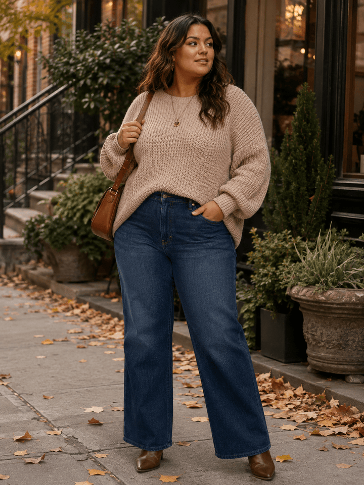 PLUS SIZE LONG SLEEVE PULLOVER KNIT SWEATER