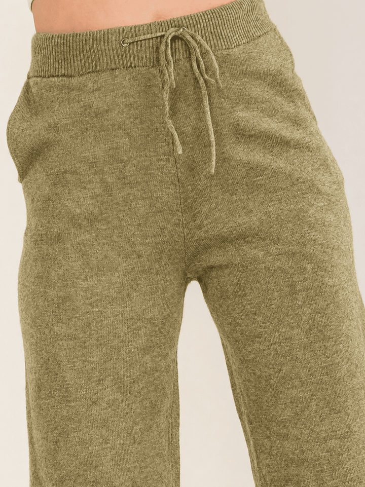 ********WOMEN'S ELASTIC WAIST POCKETS SELF TIE WIDE LEG PANTS