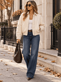 WOMEN'S LONG SLEEVE ZIP UP FRONT POCKETS BOMBER JACKETS