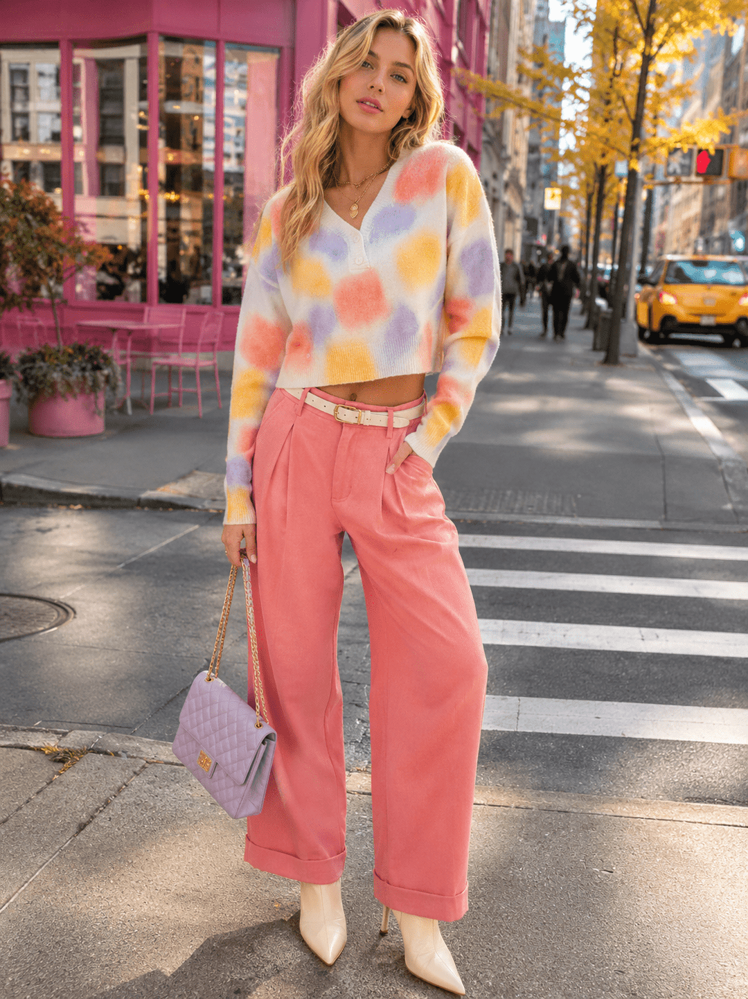 WOMEN'S LONG SLEEVE BUTTON CLOSURE TIE DYE SWEATER