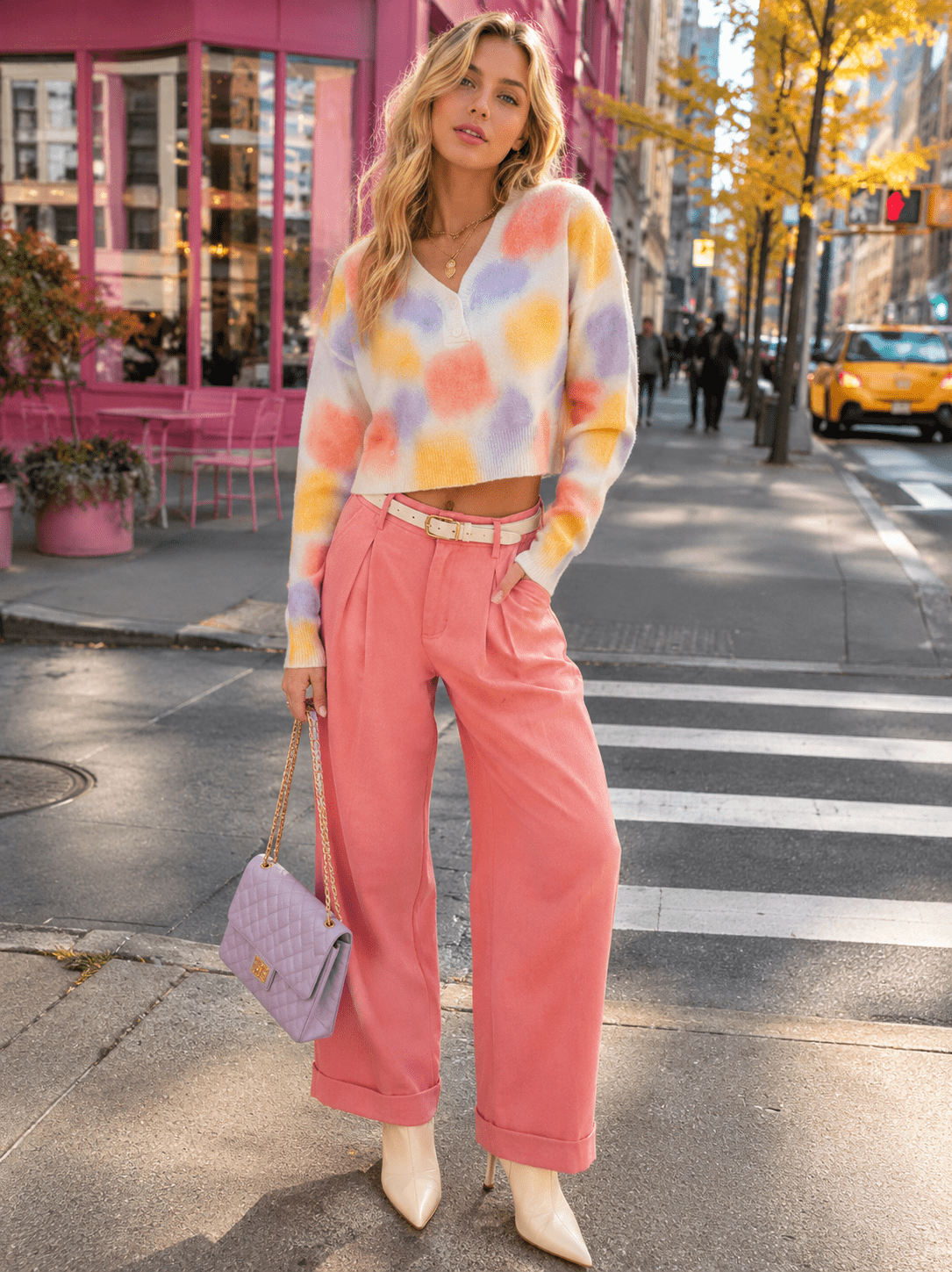 WOMEN'S LONG SLEEVE BUTTON CLOSURE TIE DYE SWEATER