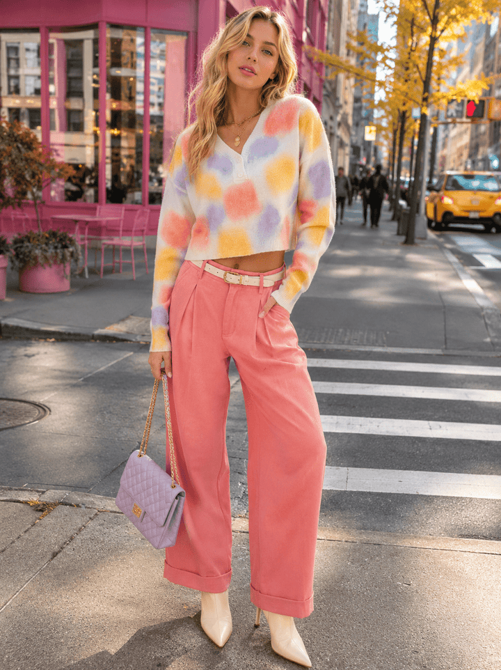 WOMEN'S LONG SLEEVE BUTTON CLOSURE TIE DYE SWEATER