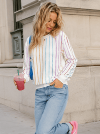 WOMEN'S LONG SLEEVE MULTI STUDS PULLOVER SWEATERS