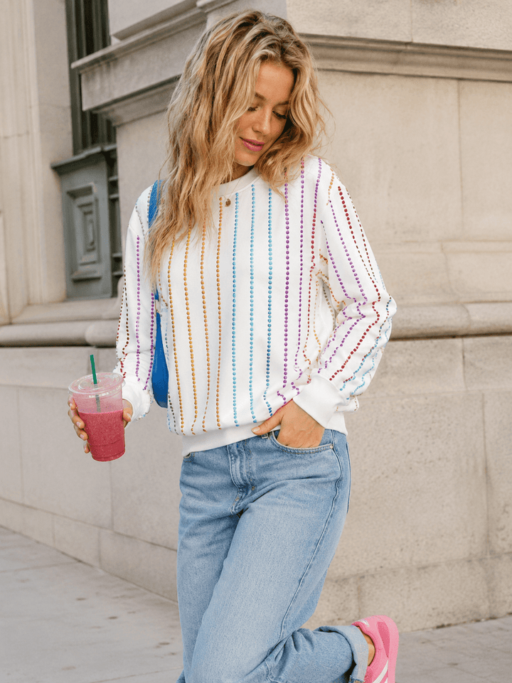 WOMEN'S LONG SLEEVE MULTI STUDS PULLOVER SWEATERS