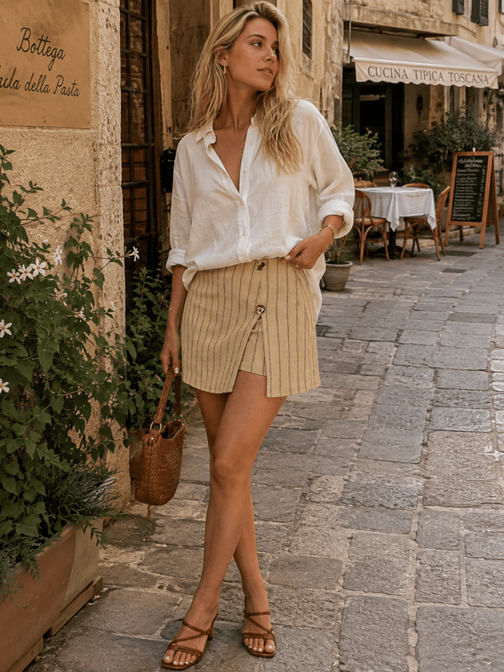 WOMEN'S ZIP UP STRIPES MINI SKORT