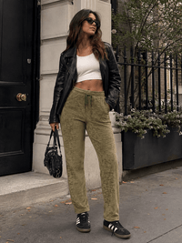 WOMEN'S ELASTIC WAIST FRONT POCKETS SKINNY LEG PANTS