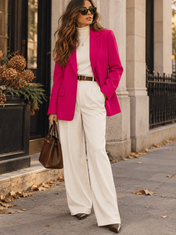 ENTRO WOMEN'S LONG SLEEVE BUTTON CLOSURE FRONT POCKETS BLAZER