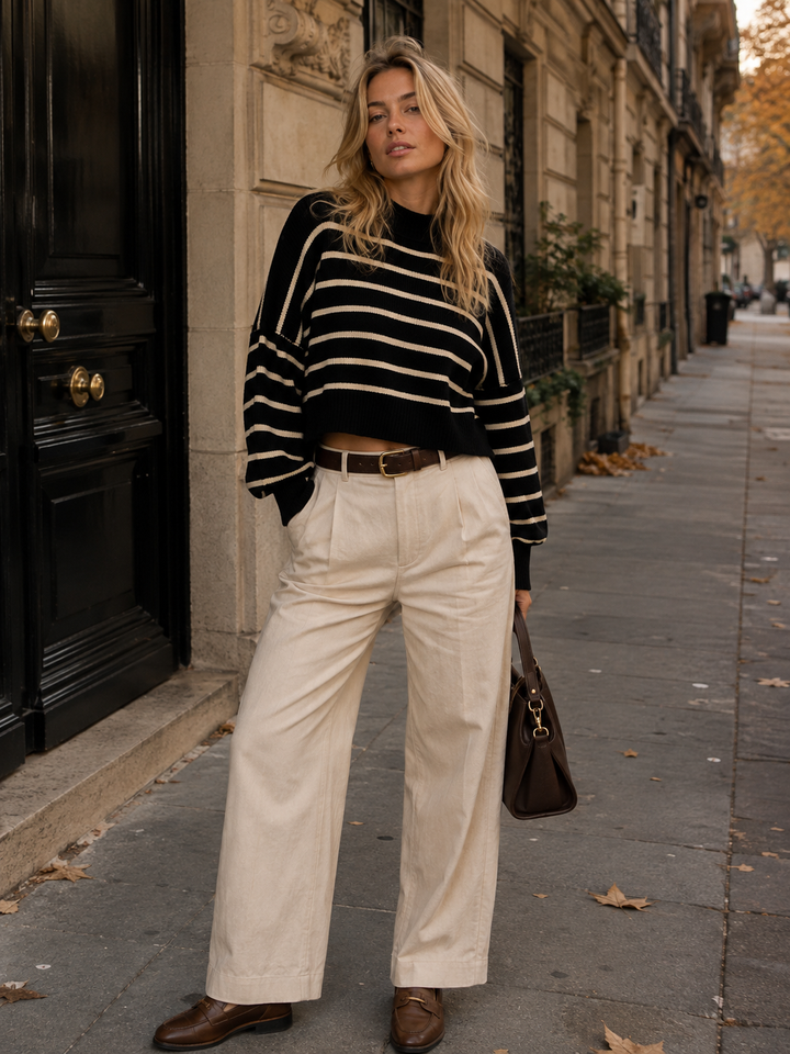 WOMEN'S LONG SLEEVE PULLOVER COLORBLOCK STRIPES SWEATER