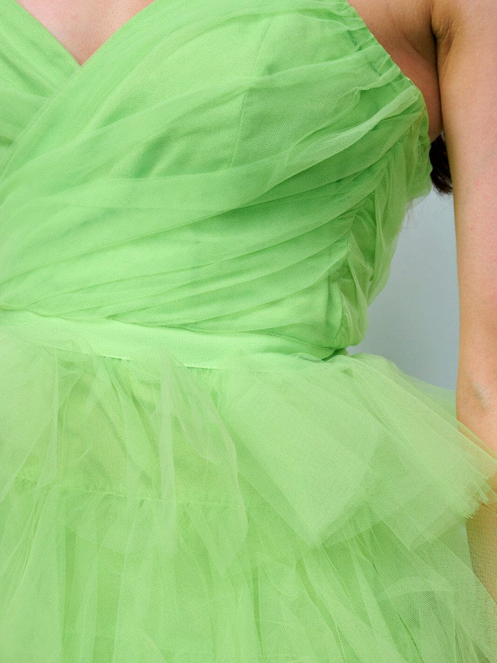 WOMEN'S SLEEVELESS SURPLICE TIERED RUFFLE HIGH-LOW MINI DRESS