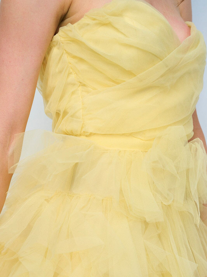 WOMEN'S SLEEVELESS SURPLICE TIERED RUFFLE HIGH-LOW MINI DRESS