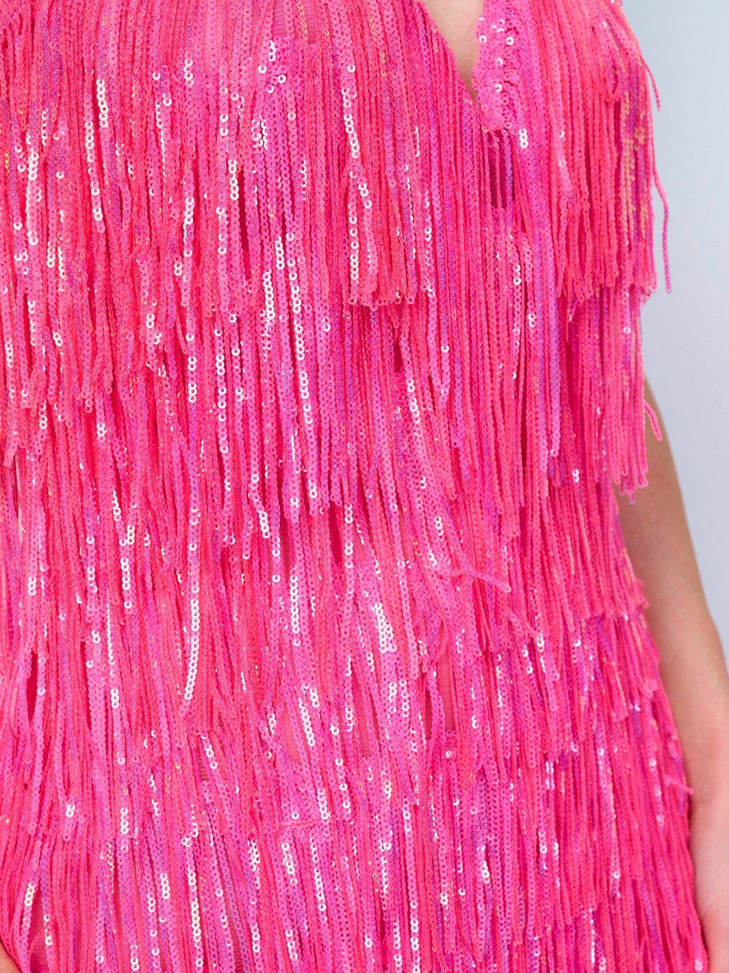 WOMEN'S SLEEVELESS V-NECK TIERED FRINGE SEQUINS MAXI DRESS