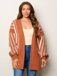 WOMEN'S LONG SLEEVE OPEN FRONT POCKETS MULTI PRINT CARDIGAN