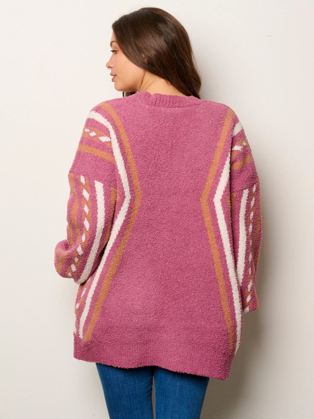 WOMEN'S LONG SLEEVE OPEN FRONT POCKETS MULTI PRINT CARDIGAN