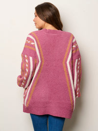 WOMEN'S LONG SLEEVE OPEN FRONT POCKETS MULTI PRINT CARDIGAN