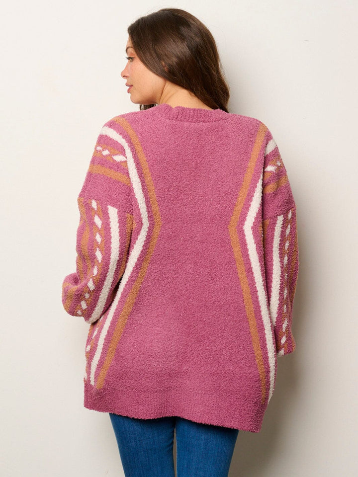 WOMEN'S LONG SLEEVE OPEN FRONT POCKETS MULTI PRINT CARDIGAN